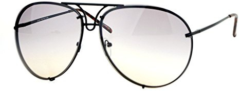 PASTL Oversized Round Pilot Sunglasses Metal Rims in Back Black, Smoke Peach Lens