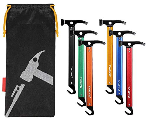 TAGVO Martillo de Camping con Clavijas para Tienda de campaña y removedor de estacas multifuncionales, Martillo multifunción para Acampar al Aire Libre, Martillo de Aluminio con Bolsa de