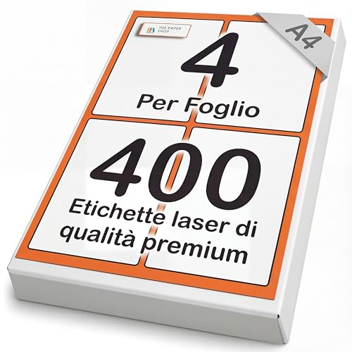 [400 Labels] Self Adhesive White Sticky Printer Labels for A4 Printer 4 per Sheet | A6 Sticky Address Labels | Laser Printer Labels 4 per Sheet for All Types of A4