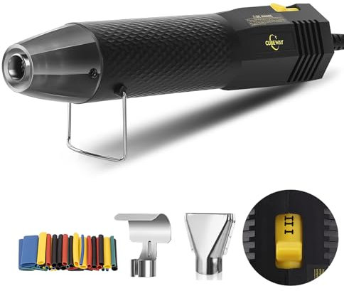Mini Heat Gun with 6.56FT Long Cable, CUBEWAY 350W Dual-Temp 392~662°F Heat Shrink Gun with Reflector Nozzle and Shrinking Tubes for Wire Connectors, Small Hot Air Gun for Embossing Crafts