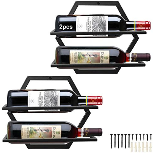 Giyiprpi 2 Piezas Estante de Vidrio para Copas de Vino Montado en La Pared, Estante de Vino de Metal con Soporte de Vidrio, Soporte para Botellas de Champán Estante De Exhibición para Copas (BB)