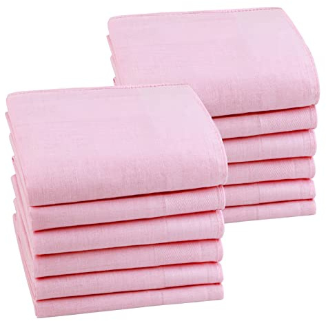 HOULIFE Men's Cotton Handkerchiefs, Solid Color 60S Soft Cotton Hankies for Men Women 6/12PCS 15.7×15.7 (Pink, 12 PCS)