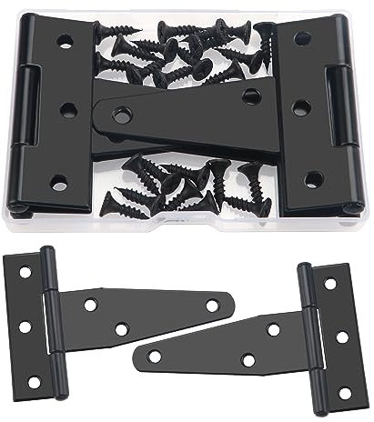 YIXISI 4 Piezas 75mm Bisagra Forma T, Granero Puerta Bisagras en T, Metal Tee Hinges con 24 Tornillos, para Puerta de Granero, Cobertizo, Jardín, Nero