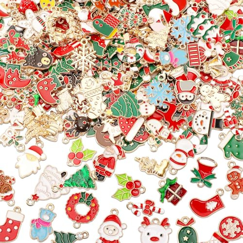 SANNIX Charms for Jewelry Making, 350Pcs Christmas Gold Enamel Charms Jewelry Metal Charm Pendants for DIY Bracelet Necklace Earring Craft Making
