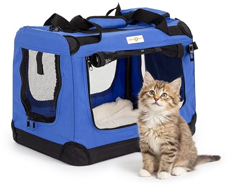 Cozy Pet Fabric Dog Crate in Blue, XS Size 50cm, Cat Pet Carrier Soft Sided Travel Crate Folding Transport Travel Cage Ideal for Dogs, Puppies, Cats, Rabbits, etc. FDC-XS-BL