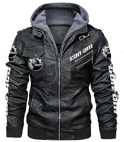 GIOPSQ Faux Cuir Bombardier Veste Pour CAn-Am Imprimé Avec Amovible Capuche Coupe-Vent Courses Manteaux Extérieur/A/XXL