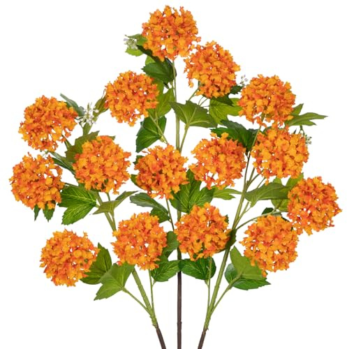 Oairse Hydrangea Artificial Flowers 37 Orange Faux Hydrangea Spray with 5 Flower Heads Artificial Hydrangeas Silk Flowers Fake Hydrangeas for Indoor Outdoor Home Wedding Table Centerpieces Decor
