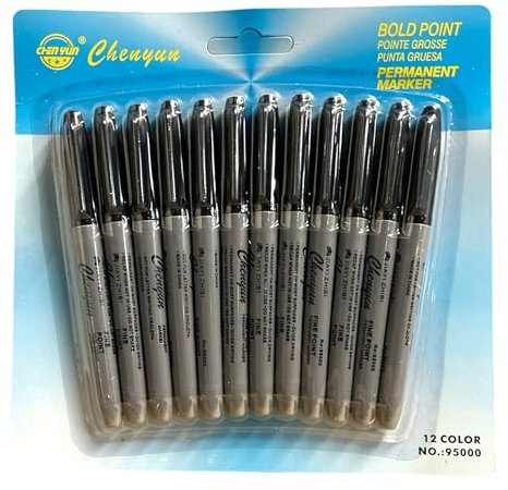 CRAVIING 12pcs Markers Pens, Permanent Marker Pens, Markers For Kids, Perfect For Writing on Plastic, Wood, Stone, Metal and Glass, Office Supplies (Black)