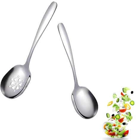 2 Pezzi Cucchiaio da Portata, Cucchiaio da Portata in Acciaio Inox, Cucchiaio da Servizio, Cucchiai da Portata e Cucchiai Scanalati, per Cena in Famiglia, Hotel, Picnic e Feste, 25 cm