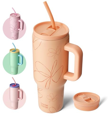 BOTTLE BOTTLE 40 oz Tumbler with Handle and Straw,Stainless Steel Vacuum Travel Mug,Car Cup with Straw, Stainless Steel Vacuum Water Bottle for Gifts Party Office Coffee (yellowflower)