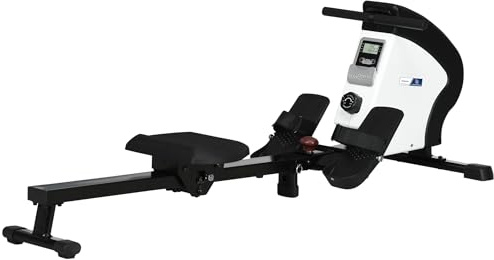 SPORTNOW - Remo de apartamento Plegable (Aosom.FR x FFHandball - Silenciador de frenado magnético - 8 Niveles de Resistencia magnética - Pantalla LCD multifunción - Acero Negro Blanco