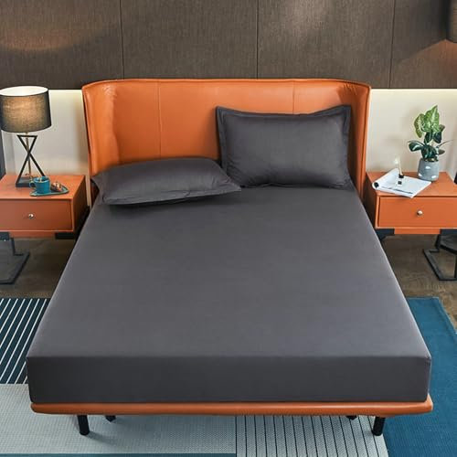 Bettlaken Boxspringbett 150x200cm Baumwolle mit 2 Stück Kissenbezug, Spannbetttuch Dunkelgrau Einfarbig Spannleintuch Matratzenhöhe bis 26cm Höhe