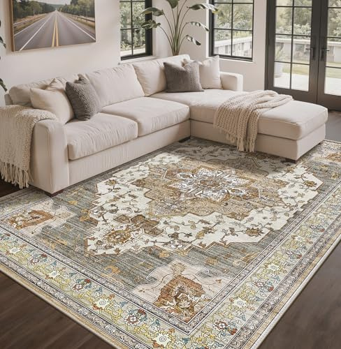 GENIMO - Tappeto Vintage 160x230cm - Antiscivolo, Facile da Pulire, Con Pelo Corto - Per Soggiorno, Camera da Letto - Rosso Mattone