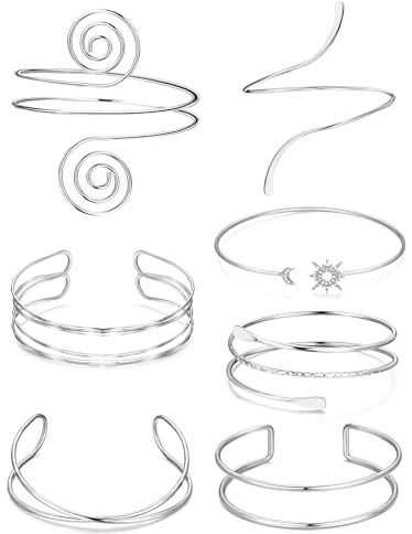 FEYIR 7 Pcs Arm Cuff Jewelry for Women Upper Arm Cuff Bangle Band Armlet Adjustable Arm Cuff Bracelet