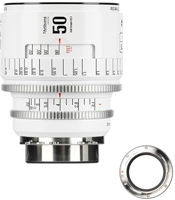 Obiettivo cinematografico manuale professionale full frame 7artisans 50 mm T2.1 serie Infinte, compatibile con attacco PL per fotografia e riprese video, bianco