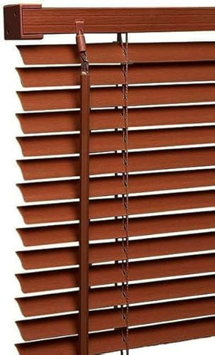 Ruby Deals PVC Venetian Blind Blinds Window (Walnut, 240W x 213H cm) | Wood Grain Effect, 25mm Thin Slats Kitchen Window Blinds Treatments Easy Fit Curtains Trimmable Fittings Home Office