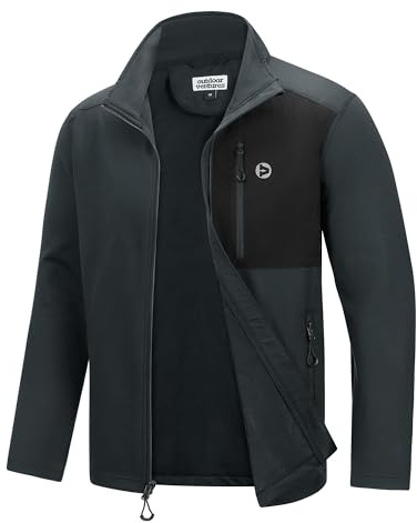Outdoor Ventures Sportjacka för män, lätt, funktionell jacka, övergångsjacka, fleecejacka med 5 fickor, fritidsjacka, träningsjacka för fritid och utomhus, mörkgrå/svart, XL