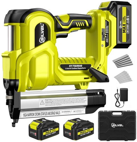 SILVEL 2 Cordless Brad Nailer, 2-in-1 21V Electric Brad Nailer with 2 * 2.0Ah Battery, 1000pcs Nails, 18GA Staples, Adjustable Depth for Woodworking, Home Improvement, green