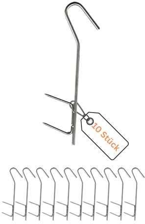 Grill-Jäger Räucherhaken Doppelhaken – 10 Stück | 21 cm Edelstahl | Fisch- & Fleischhaken für Räucherofen & Smoker