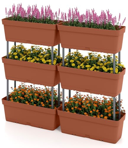 COSTWAY Letto Verticale Rialzato, 6 PZ Fioriere da Giardino per Verdure, Erbe e Fiori, Fioriere Elevate per Interni ed Esterni per Patio, Giardino e Balcone (Rosso)