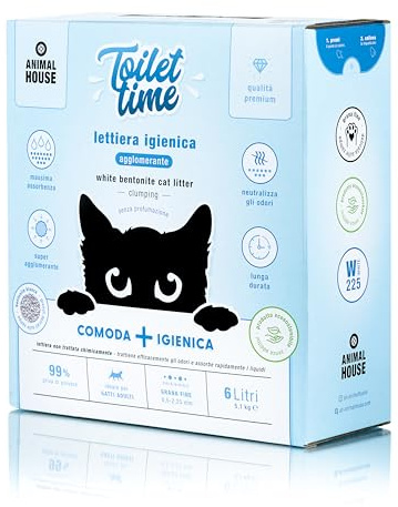 Animal House Toilet Time - Arena de bentonita Blanca para Gatos, antiestática y Segura, Ultra Absorbente, aglutinante, retiene los olores, 5,1 kg (Blanca, 6 L)
