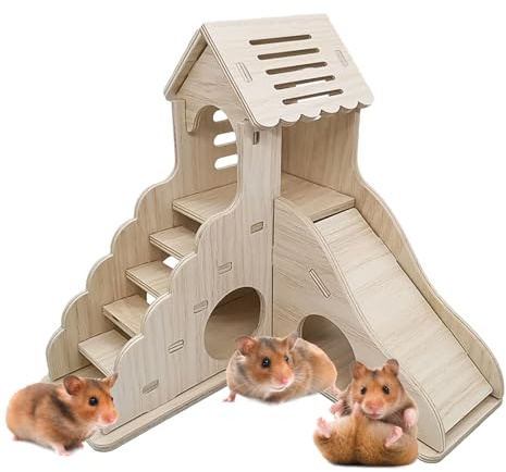 Casa per criceti in legno - Torre nascondiglio e giochi per piccoli animali Adatta anche per cincillà ed erinacei, per combattere la mancanza di esercizio con scivoli e scale, casa per piccoli a