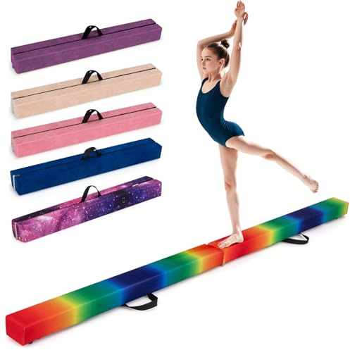 GOPLUS Poutre Gymnastique Pliable 270 CM, Poutre Gym avec Patins Antidérapants, Poignée de Transport, Charnière Métallique, Surface Suède, Barre Gymnastique pour Enfant et Adulte, Intérieur (Coloré)
