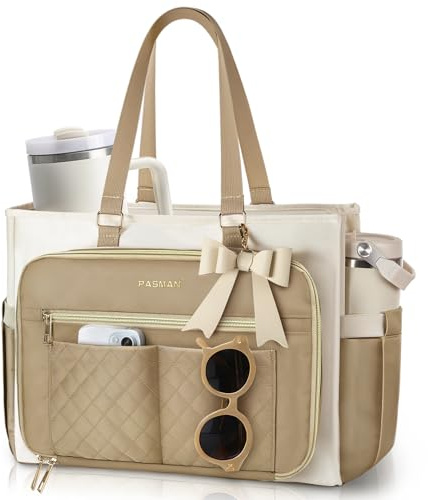 Teacher Tote Bag for Women,Multi-Pocket Laptop & Nurse Work Bag with Cup Holder,Structured Business Briefcase Computer Purse