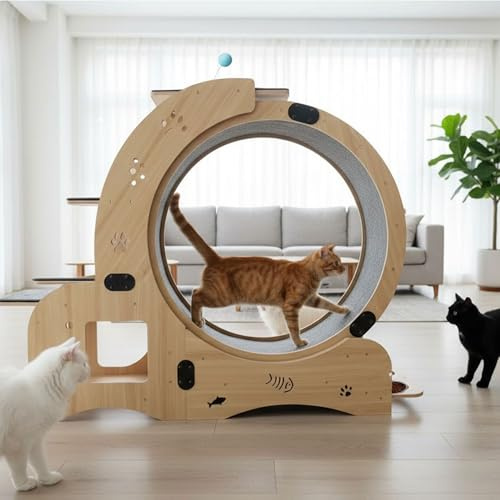 55 cat Wheel，cat Wheels for Indoor Cats，with Cat Bed, Scratching Board, Detachable Mat, Climbing Frame, Nest & Toys,6 in 1 Large Cats Treadmill，for Running/Walking/Training