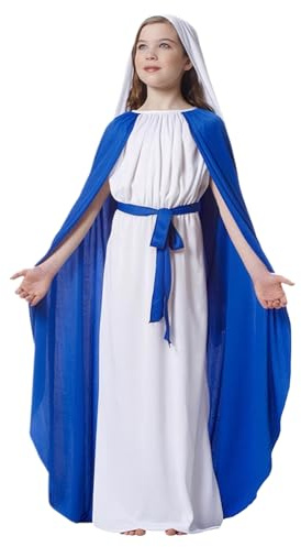 DAGLLGEW Costumi biblici per Bambini, Il Costume di Gesù Include Gonna con Mantello, Foulard Bianco e Cintura, Costume Religioso Natalizio per Natale Cosplay Costumi biblici per Donne Gesù Adulto