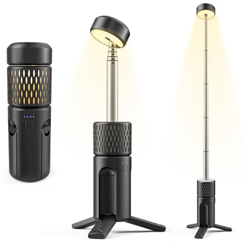 GJCrafts Lampada da Campeggio Rechargeable 5400mAh, IP54 Waterproof Camping Tent Lamp Portable LED Work Light 600 Lumens 3000/7000K Dimmable Camping Essentials Gear with Foldable Tripod, Black