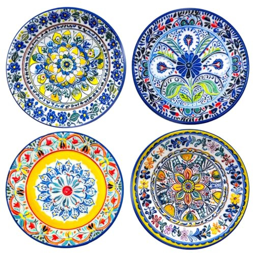 BY SIGRIS Adorno de Pared Decorativo Diseño Hidráulico Vintage, Juego de 4 Platos Cerámicos para Decoración de Interiores