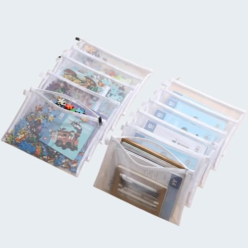 Laifu10Pcs Mesh Zipper Pouch Bags, A4 Clear Toy Storage Bags with Zips, Nylon Bag Organisers for Puzzles Building Blocks Board Game Books Toys Organiser Storage and Organization in Home Office