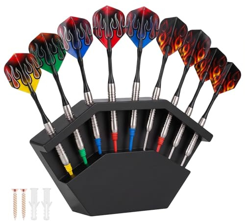 YUEKUNTJ Wall Mount Dart Holder, 9 Holes Wooden Dart Storage Stand, Darts Caddy Holder Stand, Presentation Display Darts Rack, Arrow Storage Display Organizer, 16.5×9.2×3.1 cm for Dartboard Game