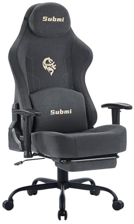 Submi Gaming Chair, 165° Reclining High Back Gaming Chair for Adults, Ergonomic Computer Chair with Lumbar Support & Footrest, 360° Swivel Comfy Fabric Office Chair, Home, 350LBS, Deep Grey