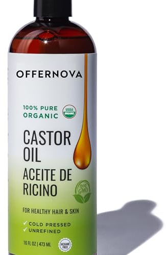 Offernova Castor Oil 16 OZ- Aceite de Ricino - Cold Pressed 100% Pure, Certified Organic, Hexane Free for Eyelashes, Eyebrows, Frizzy, Hair Growth Women and Men, Beard Growth