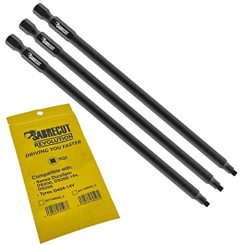 3 x SabreCut SC130SQ2_3 130mm SQ2 Compatible with SENCO DuraSpin DS200 DS202 DS202-14v DS205 EA0123 and TYREX D404-14V Autofeed Collated Drywall Screwdriver Gun Bit Single Ended Square No.2 Heavy Duty
