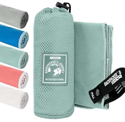 Backpacker's Journey Mikrofiberhanddukar i S M L XL Uppsättning lätta resehanddukar, snabbtorkande, absorberande och antibakteriella (turkos XL)