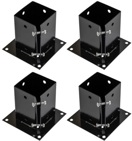 Woodside Heavy Duty Steel Bolt Down Fence Post Holder/Support Base, 100mm x 100mm x 150mm, Fixings Included, (pack of 4)