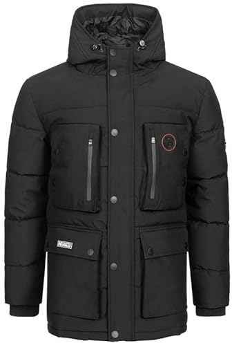Geographical Norway Albert Män - Hot Parka Vattentät herr - Tjock jacka utomhus - varm vindjacka vinter foder utomhus - jacka herr, svart, L