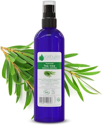 VOSHUILES - Hydrolat de Tea Tree COSMOS - 200ml - Pur et Naturel - Purifiant pour Peaux à Imperfections et Cuirs Chevelus Gras - Distillation de Feuilles