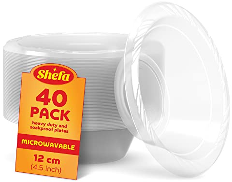 Shefa 40 Clear Bowls, Reusable & Washable, Heavy Duty Dinnerware, Microwave-Safe Crockery - Ideal for Birthday, Parties, Camping, Catering (5 oz Bowls, Clear)