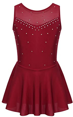 iiniim Vestido de Patinaje sobre Hielo para Niñas Vestido Danza Ballet | Maillot sin Mangas con Falda Malla de Gimnasia Ritmica Brillantes Vestido de Bailarina Ballet