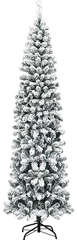 COSTWAY Albero di Natale Innevato 140/180/225 cm, Albero di Natale Artificiale Slim con 242/500/641 Rami Realistici e Folti e Base Pieghevole di Metallo, Apertura a Ombrello (225 cm)