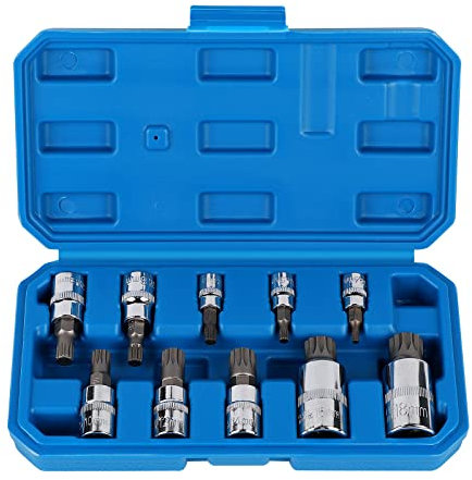 CPROSP 10x Llaves de Vaso con Puntas Multidientes 1/2'', 1/4'', 3/8'', Tuercas Dentadas M4 M5 M6 M8 M10 M12 M14 M16 M18, XZN con Caja, Llaves de Vaso Hex S2