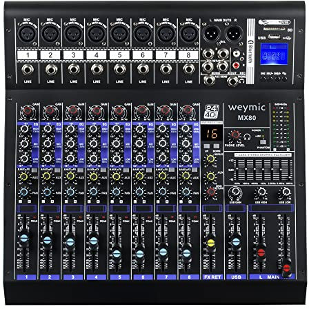 Weymic MX-80 Professional Mixer (8-Channel) for Recording DJ Stage Karaoke DSP Effector w/USB Drive