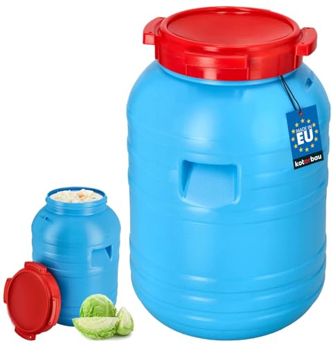 KOTARBAU® PVC surkål plastfat 30 l matfat av HDPE-plast regntunna för trädgård regnvattenbehållare fodertunna med lock universalfat lockfat vattenfat