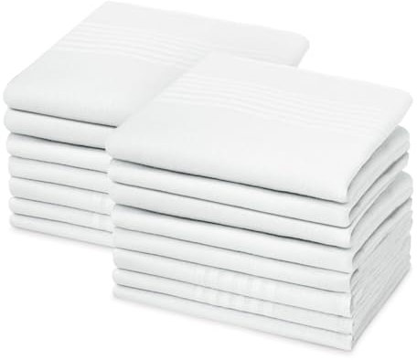 URAQT Taschentücher Herren, 15 Stück Weiß Baumwolle Stofftaschentücher Set, Traditionelle Stofftaschentuch Herren Stoff Taschentücher, Wiederverwendbar Cotton Herrentaschentücher - 38cm x 38cm