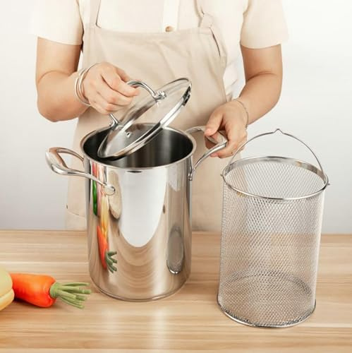McbeAn 304 Stainless Steel Asparagus Pot, Vegetable Asparagus Steamer, Spaghetti Pasta Cooker Pot with Removable Basket and Visible Glass Lid, Multipurpose Cooking Tool, for Home, Commercial