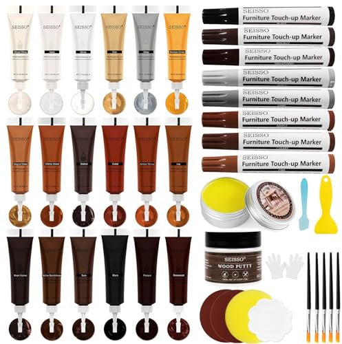SEISSO Kit de Reparación de Masilla para Madera,40 piezas de masilla de madera,18 colores Masilla para Madera, Restaurar Cualquier Rasguño de Madera, Grietas, Agujero para piso, Gabinete
